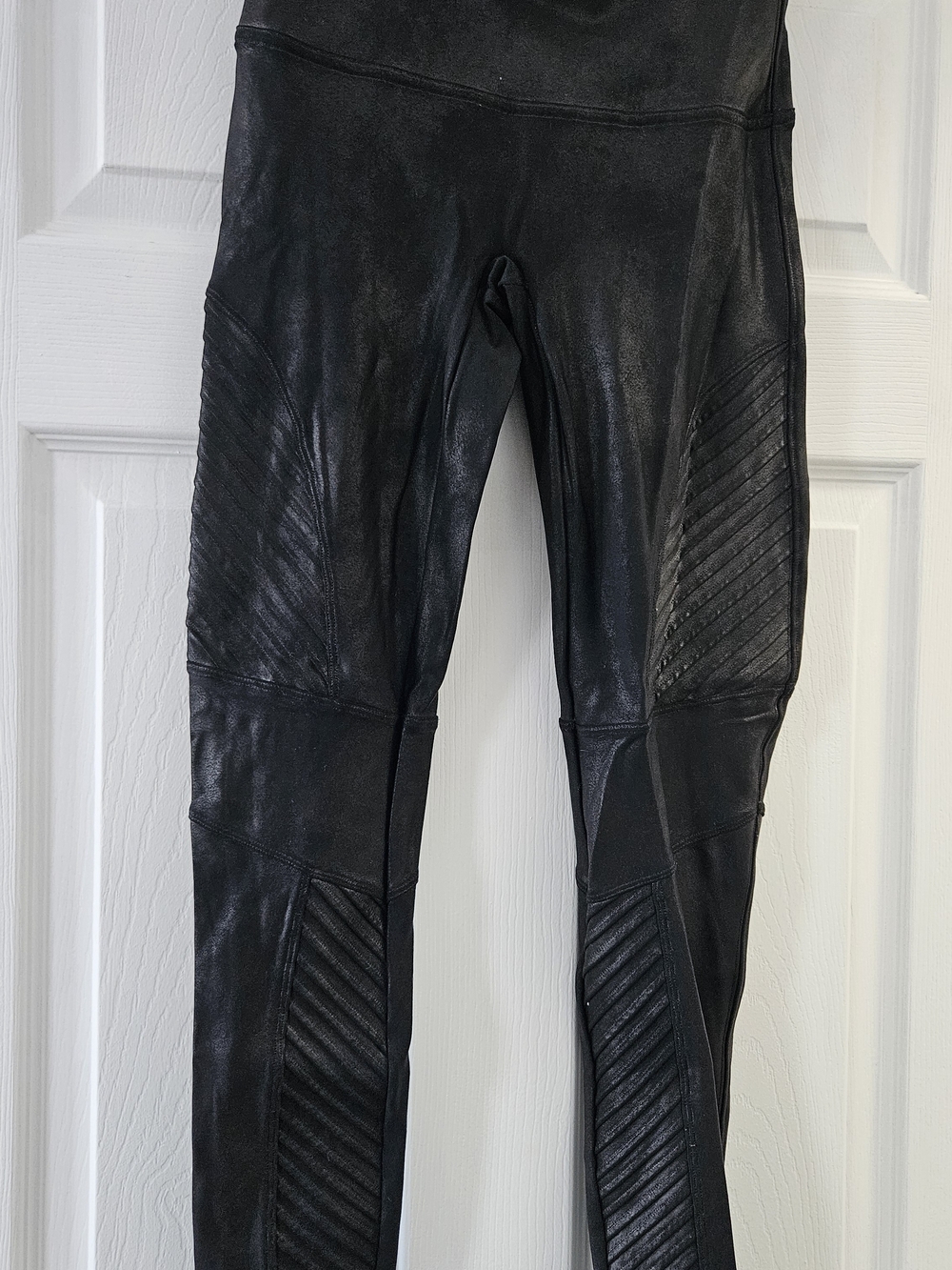 SPANX Black Faux-Leather Moto Leggings